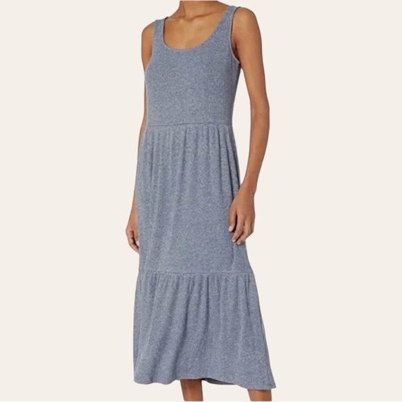 Daily Ritual Tiered Slate Blue Stretch Jersey Knit Maxi Dress Size S - Picture 2 of 9